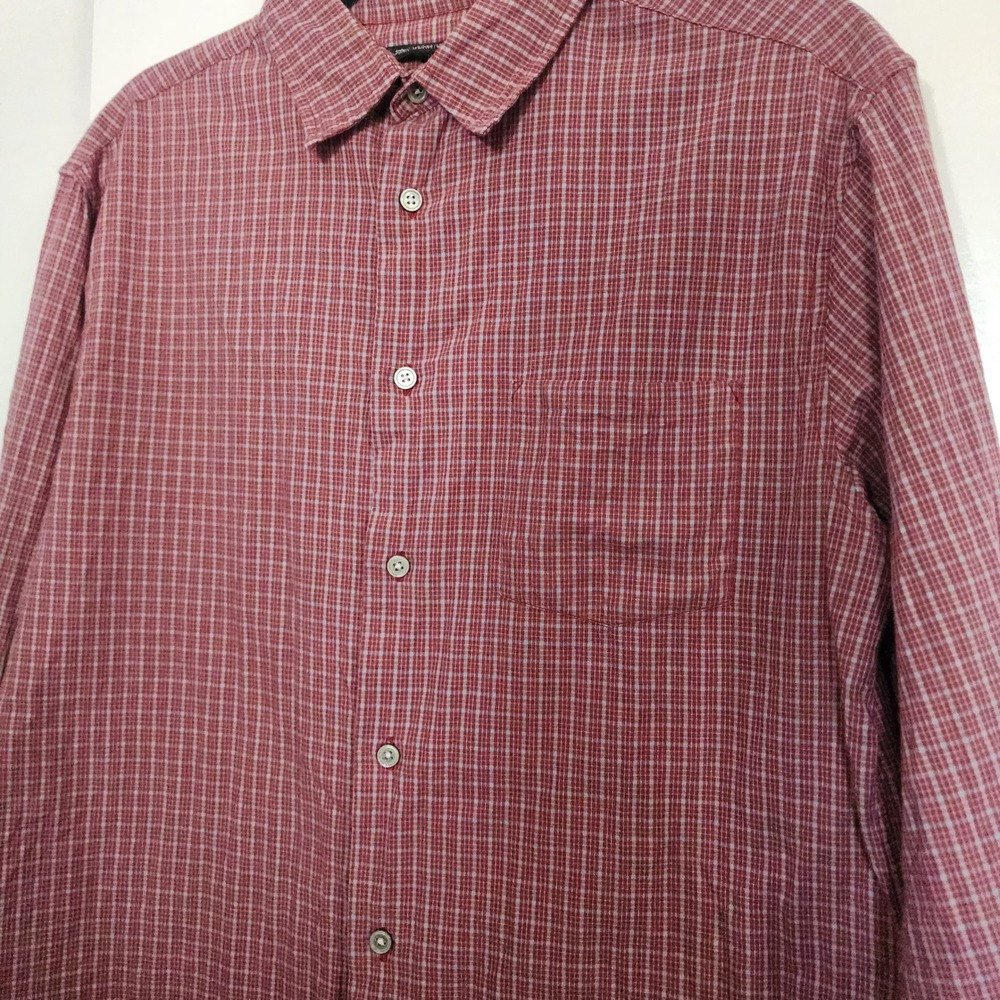 John Varvatos Star USA Button Down Mens Medium Red Plaid Excellent Cotton Shirt